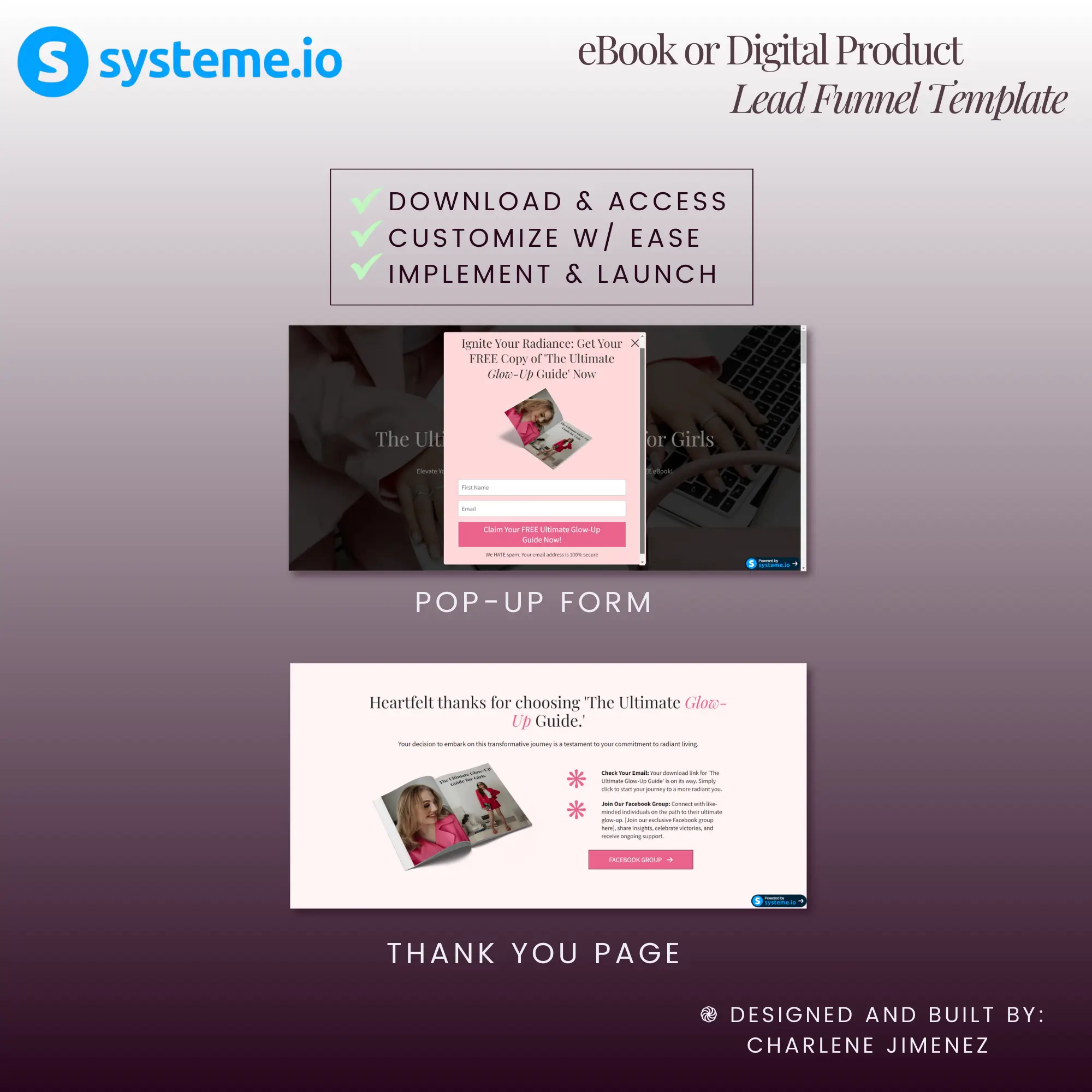 Ebook or Digital Product Lead Funnel Template Built in Systeme.io